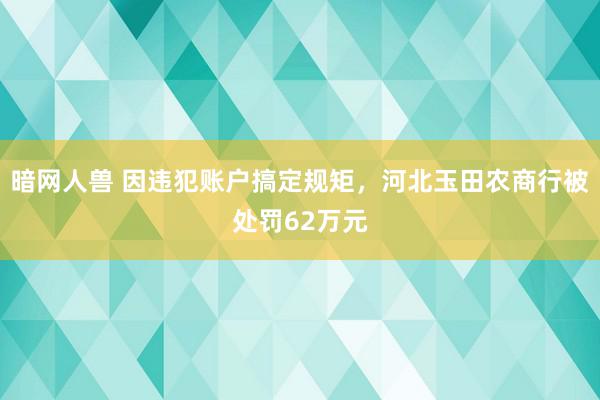 暗网人兽 因违犯账户搞定规矩，河北玉田农商行被处罚62万元