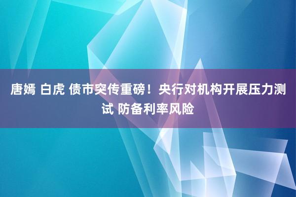 唐嫣 白虎 债市突传重磅！央行对机构开展压力测试 防备利率风险